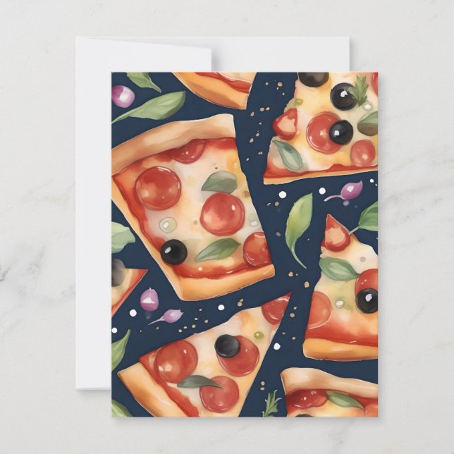 National Pizza Week E - Watercolors Holiday Card (Front)