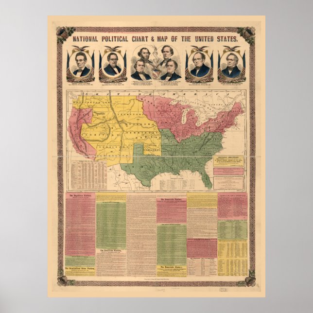 National Political Map of the United States (1860) Poster (Front)