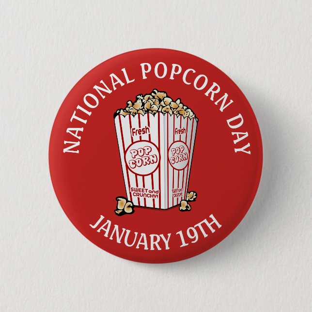 National Popcorn Day January 19th Button (Front)
