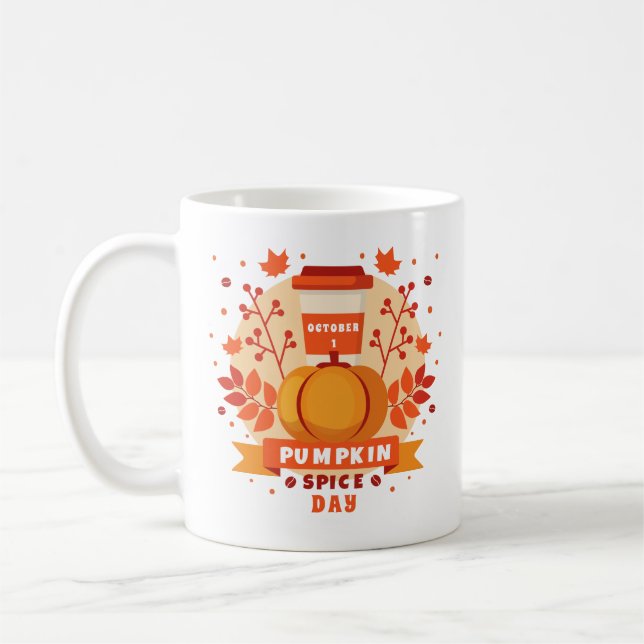 National Pumpkin Spice Day, coffee, fall leaves Coffee Mug (Left)