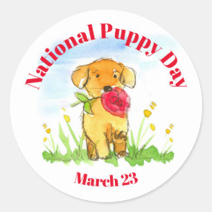 National Puppy Day March 23 Watercolor Dog Classic Round Sticker