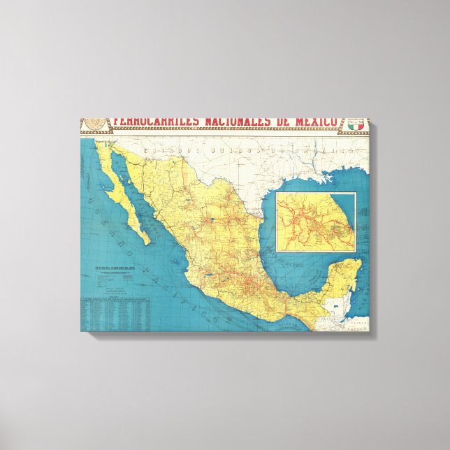 National Railroads of Mexico Map Canvas Print (Front)