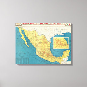 National Railroads of Mexico Map Canvas Print