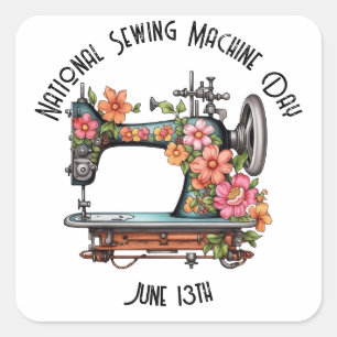 National Sewing Machine Day Custom Square Sticker
