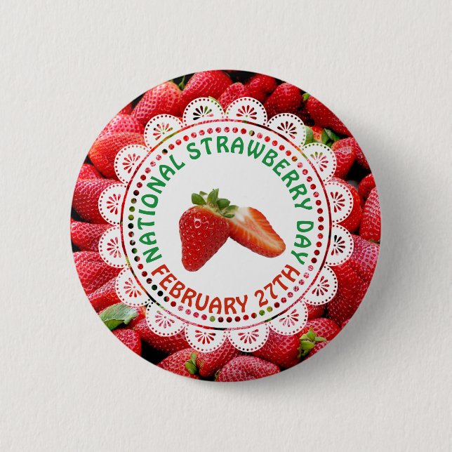 National Strawberry Day February 27th Holiday Pin (Front)