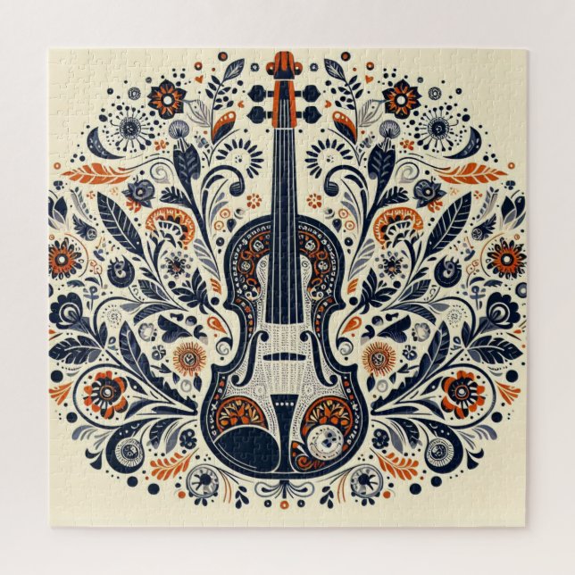 National Violin Day Harmony Puzzle with Folk Art  (Vertical)