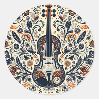  National Violin Day Melody Sticker with Folk Art 