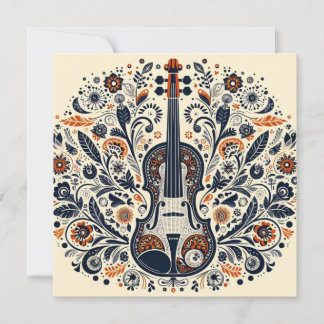 National Violin Day Melody Sticker with Folk Art Holiday Card