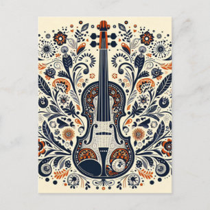  National Violin Day Melody Sticker with Folk Art  Holiday Postcard
