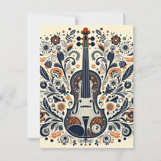 National Violin Day Melody Sticker with Folk Art Postcard
