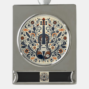 National Violin Day Melody Sticker with Folk Art Silver Plated Banner Ornament