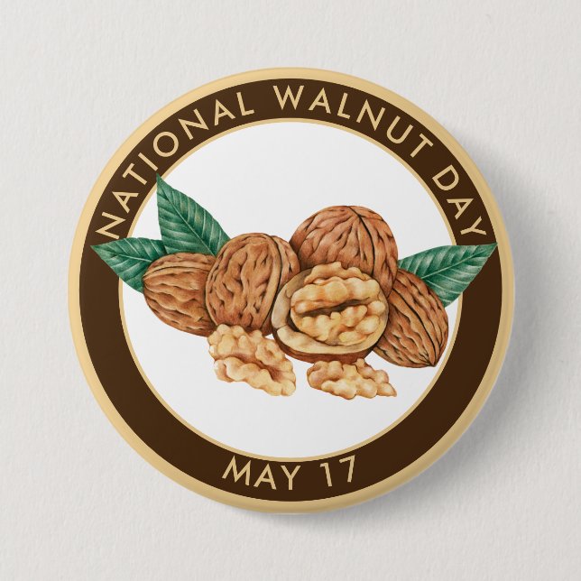 National Walnut Day, drawing 7.5 Cm Round Badge (Front)