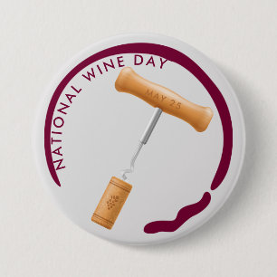 National Wine Day, corkscrew, wine stain 7.5 Cm Round Badge