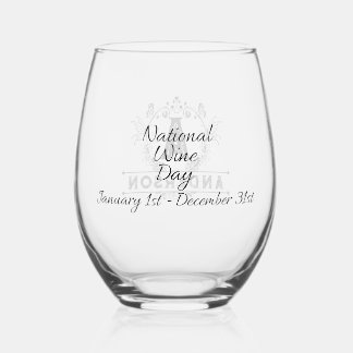 "National Wine Day"  Monogram Stemless Wine Glass