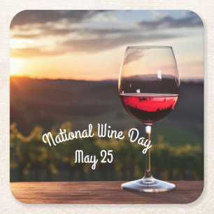 National Wine Day Square Paper Coaster