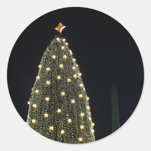 National Xmas Tree & Washington Monument at Night Classic Round Sticker