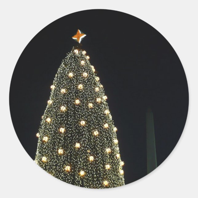 National Xmas Tree & Washington Monument at Night Classic Round Sticker (Front)