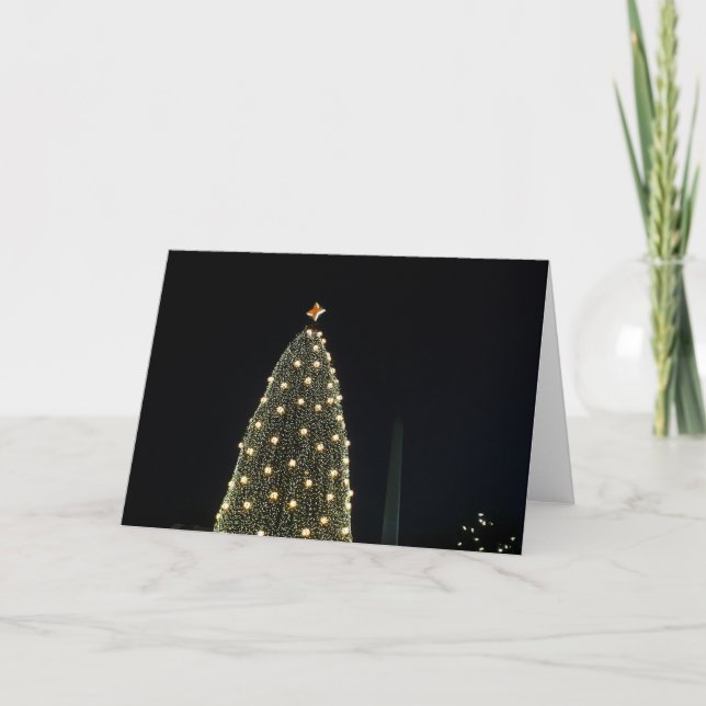 National Xmas Tree & Washington Monument at Night Holiday Card (Front)