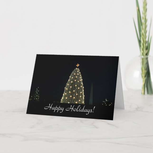National Xmas Tree & Washington Monument at Night Holiday Card (Front)