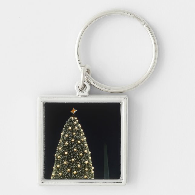National Xmas Tree & Washington Monument at Night Key Ring (Front)