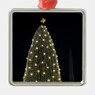 National Xmas Tree & Washington Monument at Night Metal Tree Decoration