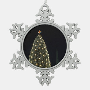 National Xmas Tree & Washington Monument at Night Snowflake Pewter Christmas Ornament