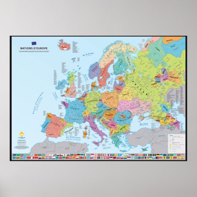 Nations d'Europe Carte des nations (en français) Poster (Front)
