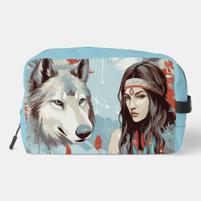 Native America-Indian Princess, Wolf Toiletry Bag  (Back)