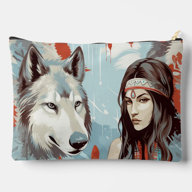 Native America Princess, Wolf Accessory Bag (Back)
