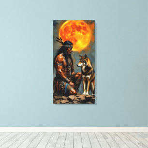 Native American and Wolf Canvas Print