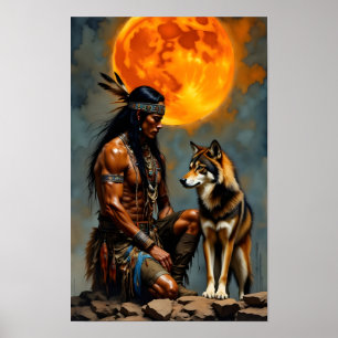 Native American and Wolf Poster