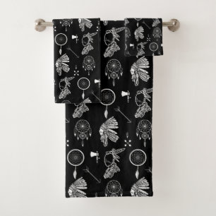 Native American Apache Chief Indian Pattern Bath Towel Set