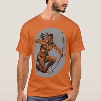 Native American Archer Crouching Bow and Arrow Gra T-Shirt