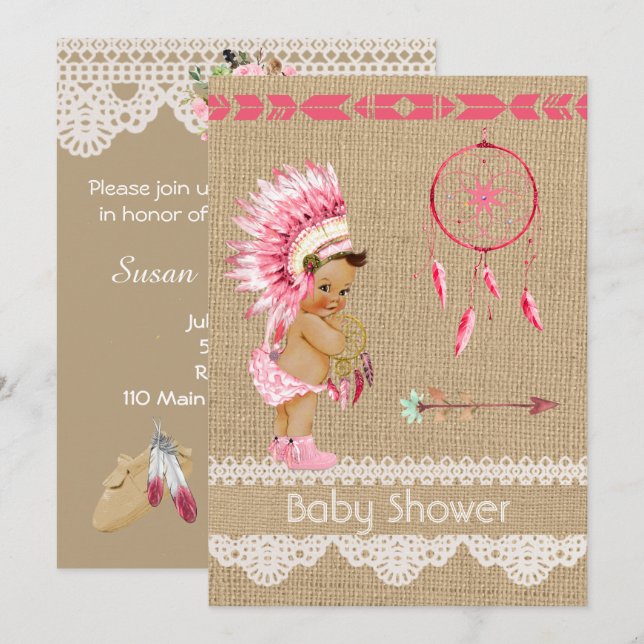 Native American Baby Girl Baby Shower Invitation (Front/Back)