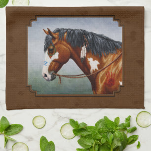 Native American Bay Pinto Horse Brown Tea Towel