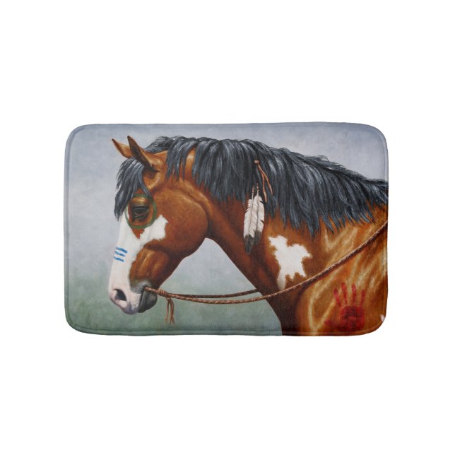 Native American Bay Pinto War Horse Bath Mat (Front)