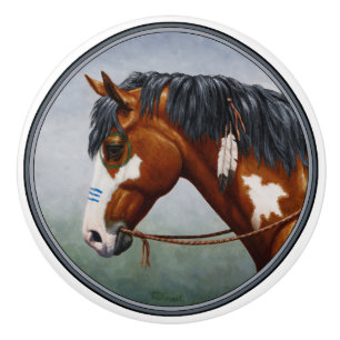 Native American Bay Pinto War Horse Ceramic Knob