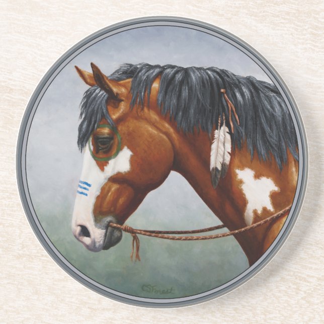 Native American Bay Pinto War Horse Coaster (Front)