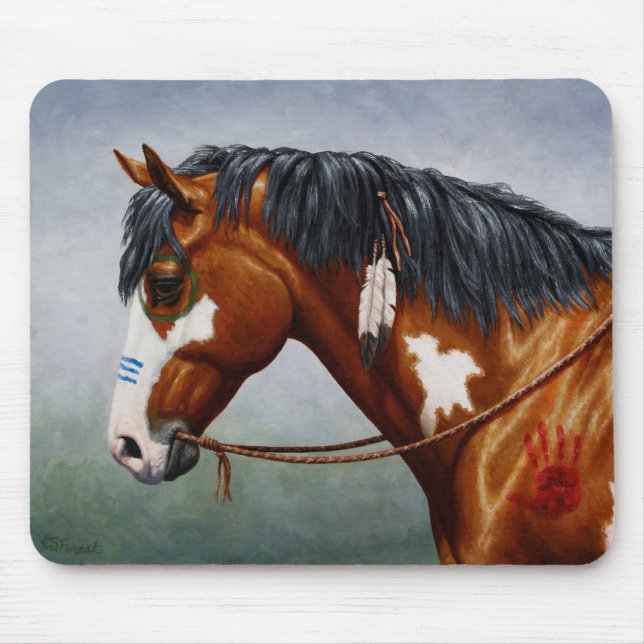 Native American Bay Pinto War Horse Mouse Mat (Front)
