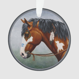 Native American Bay Pinto War Horse Ornament