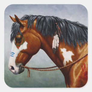 Native American Bay Pinto War Horse Square Sticker