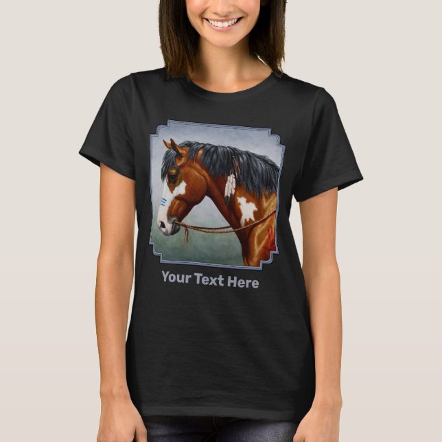 Native American Bay Pinto War Horse T-Shirt (Front)