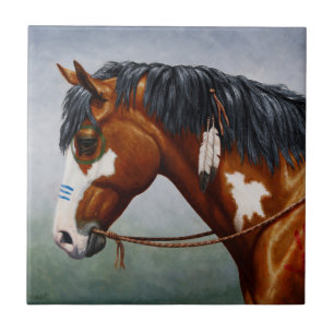 Native American Bay Pinto War Horse Tile