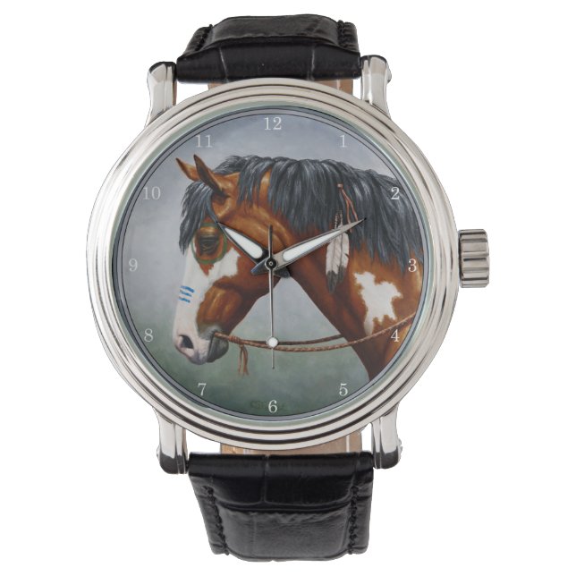 Native American Bay Pinto War Horse Watch (Front)