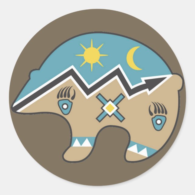 Native American Bear, blue, brown Classic Round Sticker (Front)