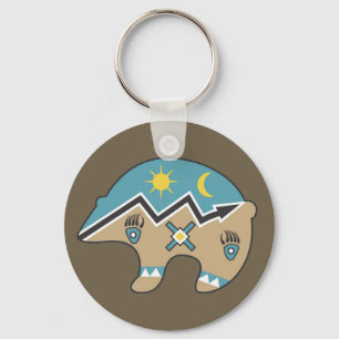 Native American Bear, blue, brown Key Ring