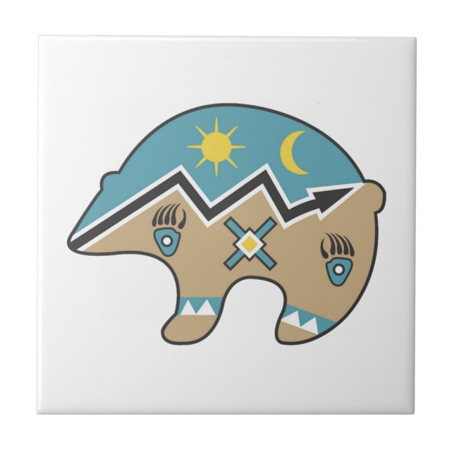Native American Bear, blue, brown Tile (Front)