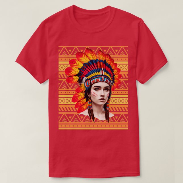Native American beautiful Woman Headdress Native A T-Shirt (Design Front)