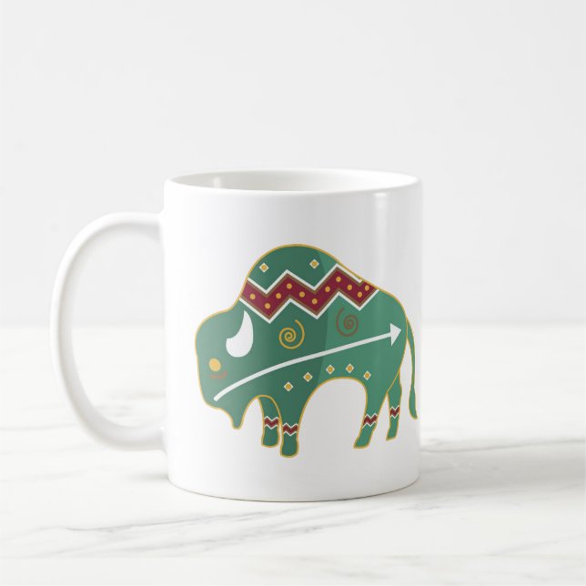 Native American Bison, green Coffee Mug (Left)