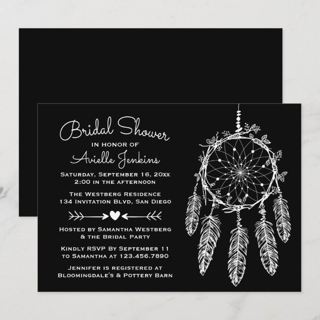 Native American Black Dreamcatcher Bridal Shower Invitation (Front/Back)